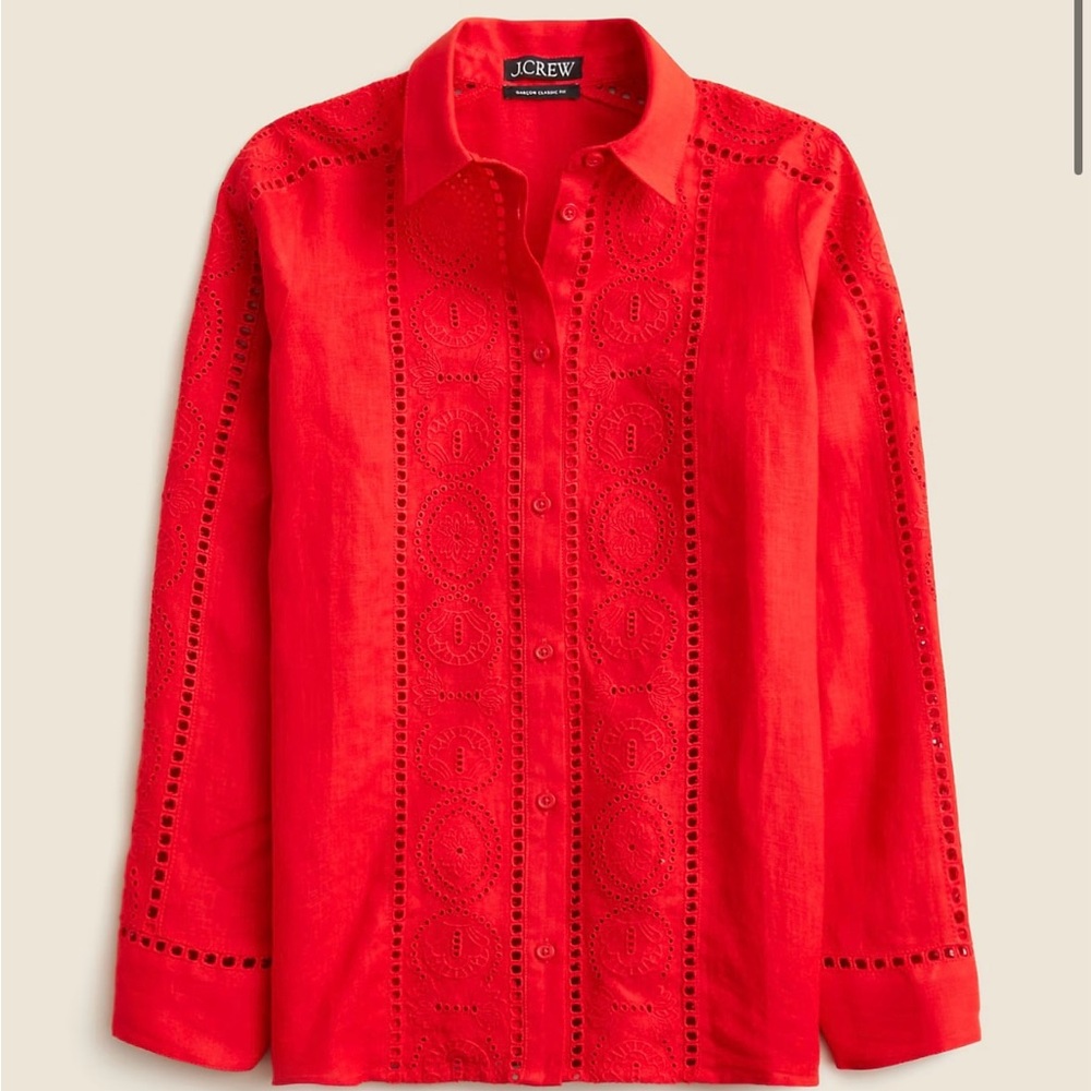 NWT J. Crew Garçon classic shirt in eyelet linen arroyo red 6